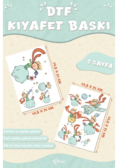 Kumaşa Baskı Yapılabilen Özel Tasarım Ütü Ile Yapışan Tekstil Dtf Baskı Görseli Küçük Prens Temalı