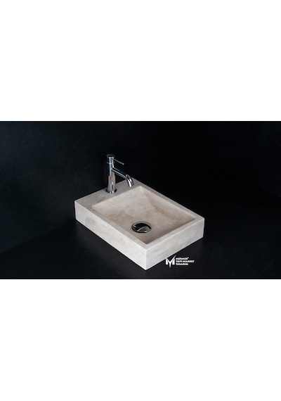 Traverten Yandan Batarya Çıkışlı Kare Lavabo
