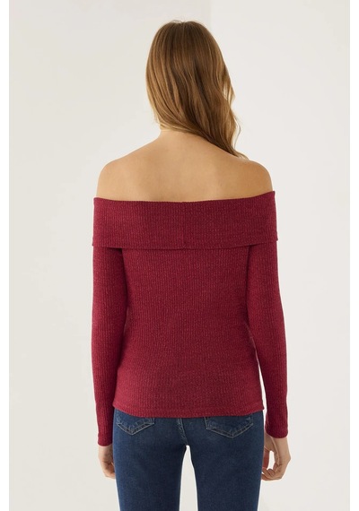 Hiccup Off Shoulder Örme Üst Kırmızı