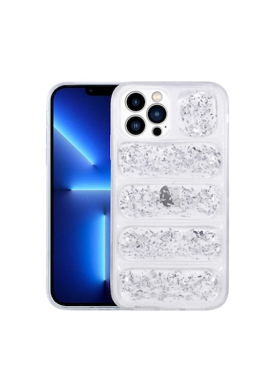 Zore İphone 13 Pro Max Uyumlu Kamera Korumalı Simli Aihttg'li Nvth Dalga Kılıf-gümüş