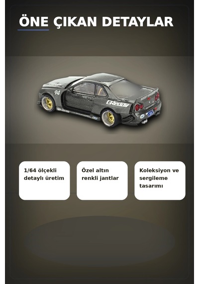 Greddy V2 1/64 Diecast Nissan Skyline Gt-r R34 Kaido Works Model Araba, Koleksiyonluk Bx-313373