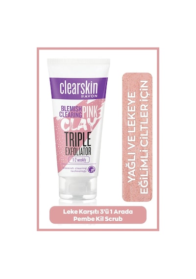 Avon Clearskin Leke Karşıtı 3'ü 1 Arada Pembe Kil Scrub 75 ML