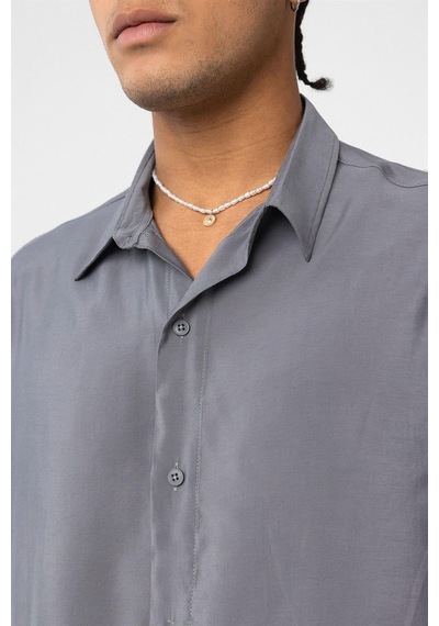 Vamos Oversize Modal Kumaş Gömlek Gri