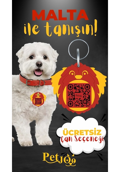 Petjoo 12.Malta Sarı-Kırmızı Qr'lı Köpek Künyesi