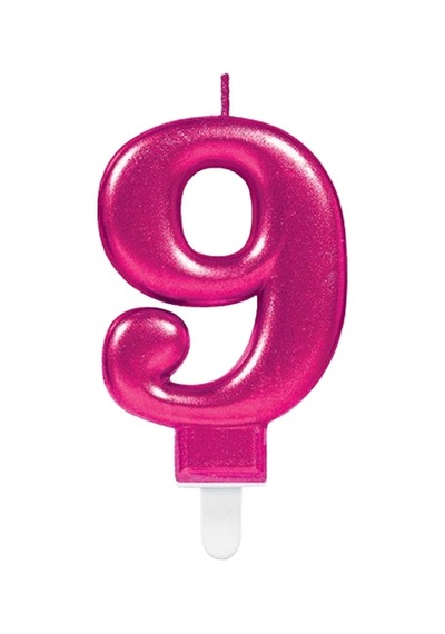 Mum Fuşya Pembe Işıltılı 9 Yaş Mumu Koyu Pembe 8cm Büyük Doğum Günü Mumu 9+