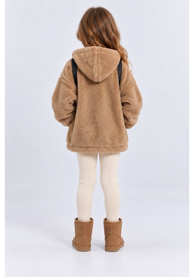 Ahengim Kız Çocuk Peluş Kapüşonlu Sweatshirt Pretty Nakışlı Oyuncak Aksesuarlı Çantalı Kışlık Üst Ak4130 Kahverengi