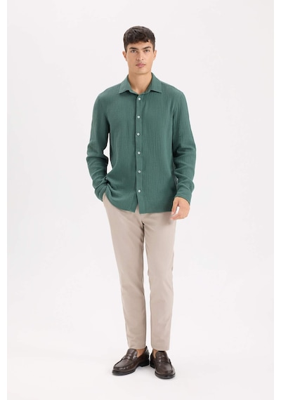 DeFacto %100 Pamuk Regular Fit Polo Yaka Müslin Uzun Kollu Gömlek W7832AZ25SPGN1259 DeFacto %100 Pamuk Regular Fit Polo Yaka Müslin Uzun Kollu Gömlek W7832AZ25SPGN1259