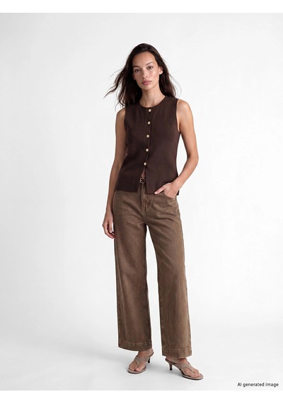 Lc Waikiki Lcw Everyday Kahverengi Bisiklet Yaka Kadın Triko Yelek Dark Brown