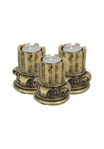 Eskitme Mumluk Şamdan 3 Adet Tealight Uyumlu Tarihi Sütun Model - Altın Eskitme
