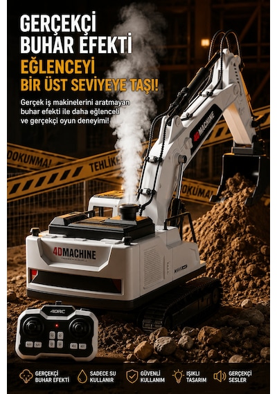 3in1 Excavator Kırıcı Delici Taşıyıcı Rc Uzaktan Kumandalı Işıklı Sesli Metal Alaşım Ekskavatör İş Makinesi Beyaz