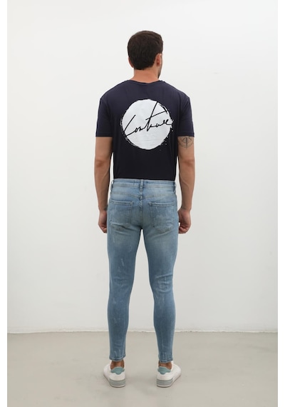 Erkek Skinny Ripped Jean Açık Mavi Koyu Mavi