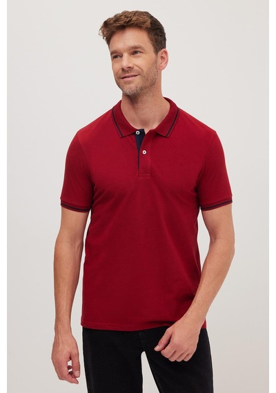 Tudors Erkek Slim Fit Dar Kesim %100 Pamuk Yumuşak Dokulu Serin Tutan Kumaş Düz Pike Bordo Polo Yaka Tişört-42252 Bordo
