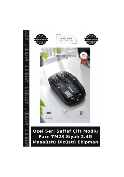 Özel Seri Şeffaf Çift Modlu Fare Tm23 Siyah 2.4g Masaüstü Dizüstü Ekipman