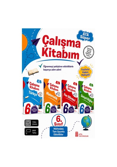 6. Sınıf Ata Süper Türkçe - Matematik - Fen Bilimleri - Sosyal Bilgiler Çalışma Kitabım Seti