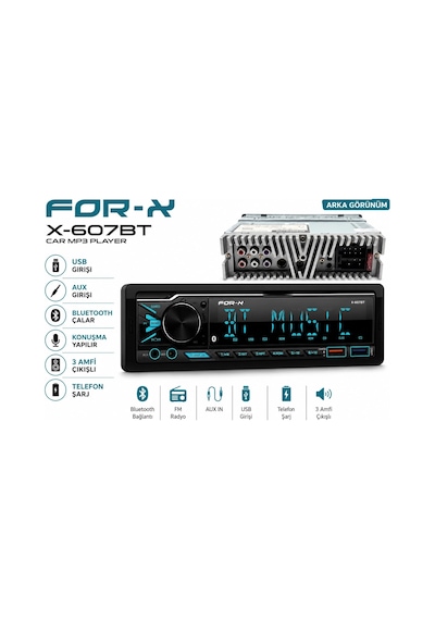 For-x Teyp For-x X-607bt 4x60w 3 Amfi Çıkışlı - Bluetoothlu - 7 Renk - Geniş Soğutuculu Tesisat