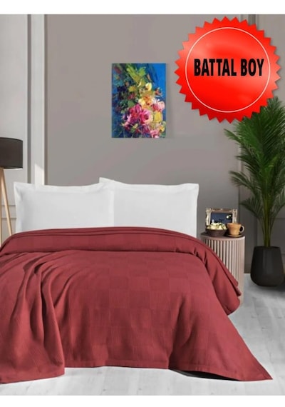 Mulberry Waflle Desenli Pike Battaniye %100 Pamuk Kalın İplik Yumuşak Battal Boy 240 X 260 Kırmızı