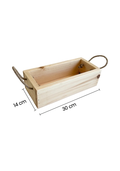 Çok Amaçlı Ahşap Dekoratif Düzenleyici Sepet 30x14 Cm Doğal Çam Ağacı Jüt İp Kulplu