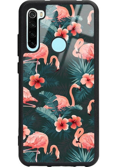 Xiaomi Redmi Note 8 Flamingo Leaf Tasarımlı Glossy Telefon Kılıfı Siyah