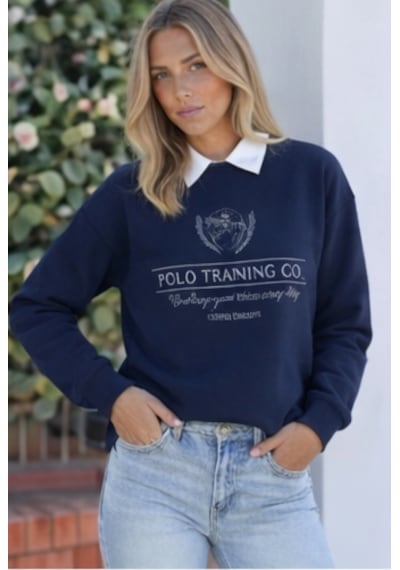 Modeva Global Kolej Yaka Detaylı Polo Baskılı Kadın Lacivert Sweatshirt Lacivert