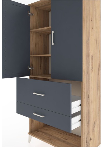 Hyperion Dolap 3 Raflı 2 Çekmeceli 2 Kapaklı 88x44x195 Çam-an... Çam