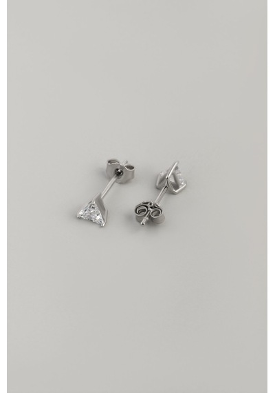So Chic Beyaz Taşlı 18 Ayar Beyaz Altın Kaplama 4 Mm Gümüş Tek Taş Küpe