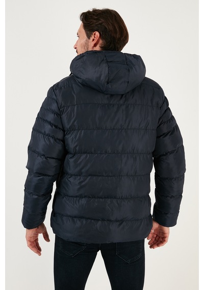 Buratti Peluş Astarlı Kapüşonlu Fermuarlı Slim Fit Şişme Erkek Mont 5762010 Lacivert
