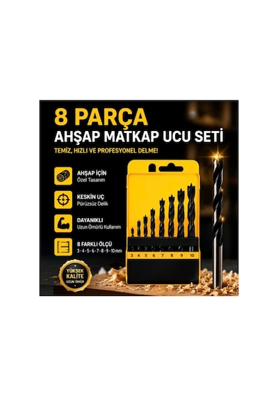 8 Parça Matkap Ucu Ahşap Delme Seti