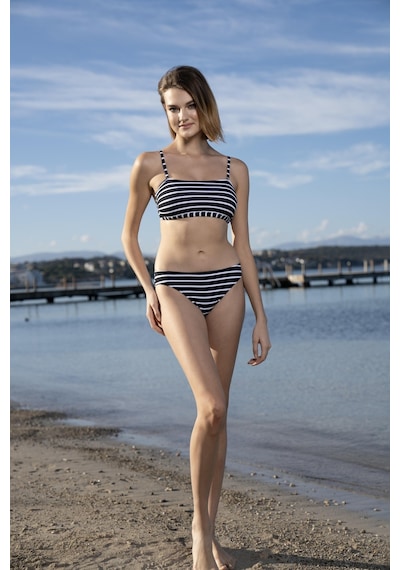 Estiva Çizgili Straplez İp Askılı Bikini Takımı - Siyah Beyaz Çok Renkli