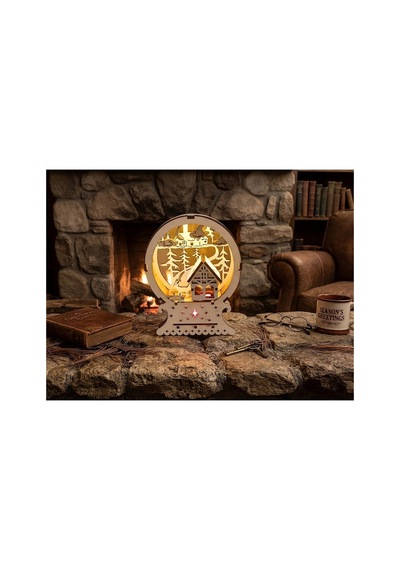 Ahşap Katmanlı Yeni Yıl Gece Lambası 15x18 Cm Beyaz