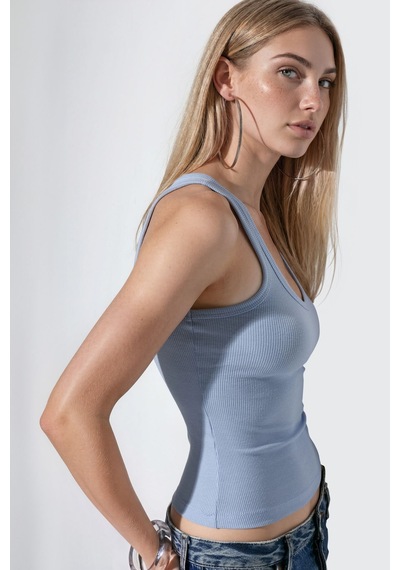 Hiccup Busem V Yaka Ribanalı Tank Top Bebek Mavisi