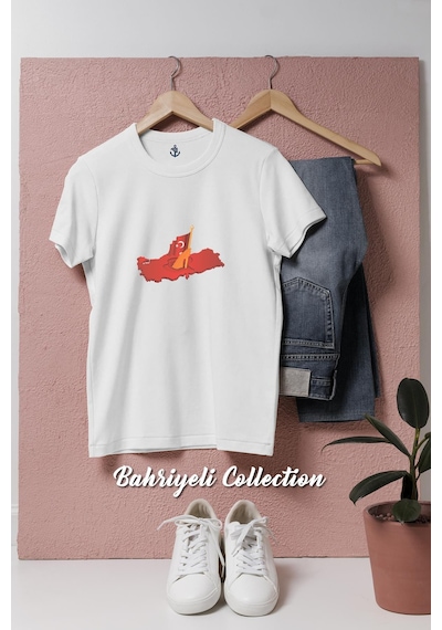Oversize Türkiye Haritası Vektorel Tasarımlı Unisex T-shirt Beyaz