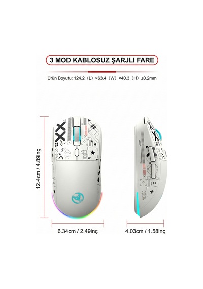 T90 Pro 3 Modlu Kablosuz Oyuncu Mouse-rgb Şarj İstasyonu 650 Mah Batarya Diğer