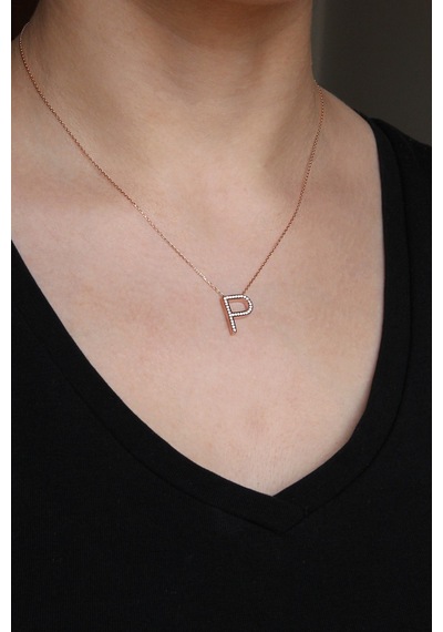 925 Ayar Gümüş Rose P Harfi Kolye - 23090801 Rose Gold