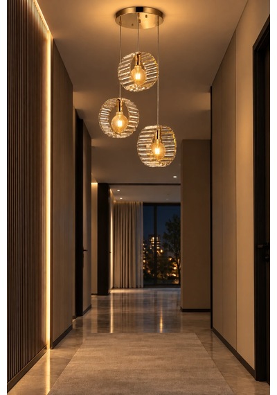 Modern Premium Gold Camlı 3 X E27 Duyulu Dekoratif Salon Mutfak Yemek Odası Avizesi 60w Beyaz
