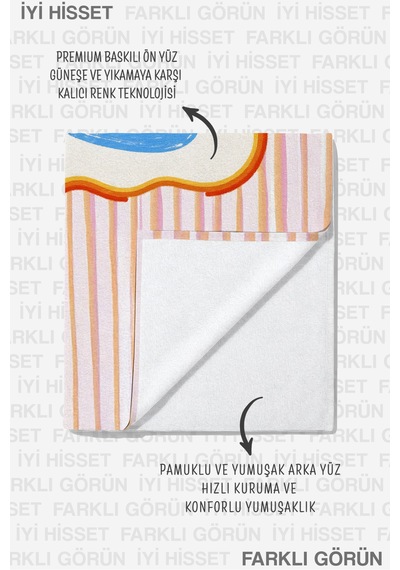 Çizgili Ciao Yazı Temalı Plaj Havlusu - Pastel Pembe Turuncu Akdeniz Hızlı Kuruyan Mikrofiber Havlu Sakin Yosun