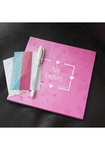 Polabook Beyaz Kalemli Kalp Figürlü Pembe Kendin Tasarla Anı Defteri Ve Fotoğraf Albümü