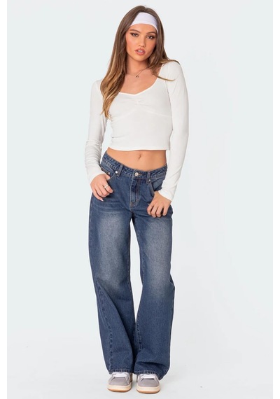 Seeh Beyaz Önü Büzgülü Uzun Kollu Kadın Body Sh200