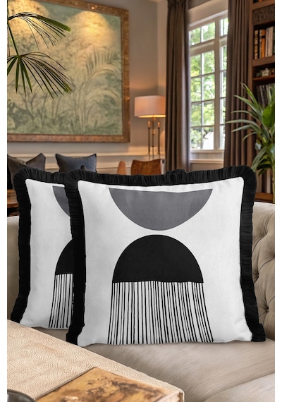 Siyah Beyaz Ve Gri Geometrik Şekiller Saçaklı Yastık Kılıfı-minimalist Stil Püsküllü Kırlent Kılıfı Orman Lavanta Siyah Beyaz Ve Gri Geometrik Şekiller Saçaklı Yastık Kılıfı-minimalist Stil Püsküllü Kırlent Kılıfı Orman Lavanta