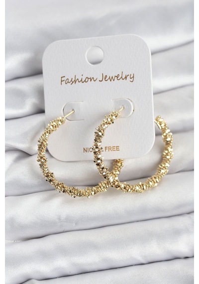 Pirinç Gold Renk Tırtıklı Halka Model Kadın Küpe Vice/1395 Diğer