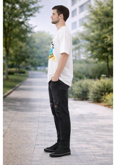 Alexander Gardi Bisiklet Yaka Baskılı Oversize T-shirt Ekru