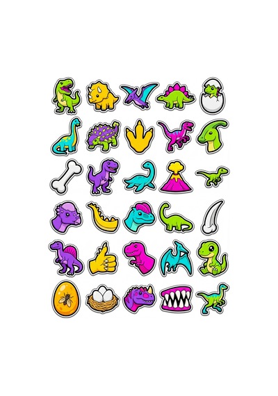 30 Adet Sevimli Renkli Dinozor Sticker Seti - Laptop Defter Telefon İçin Çok Renkli