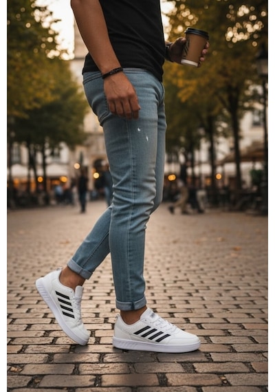 Enoch Erkek Dörtlü Şerit Detaylı Düz Tabanlı Günlük Spor Ayakkabı Sneaker Beyaz - Siyah Enoch Erkek Dörtlü Şerit Detaylı Düz Tabanlı Günlük Spor Ayakkabı Sneaker Beyaz - Siyah