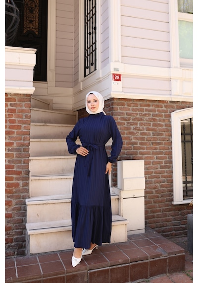 Nevayla Moda Lara Kumaş Bağlamalı Elbise - Lacivert / E0124 Lacivert Nevayla Moda Lara Kumaş Bağlamalı Elbise - Lacivert / E0124 Lacivert