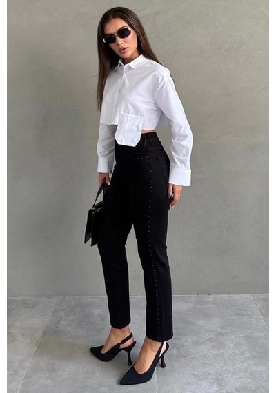 Seeh Siyah Boru Paça Kadın Kot Pantolon Sh353 Desenli Seeh Siyah Boru Paça Kadın Kot Pantolon Sh353 Desenli