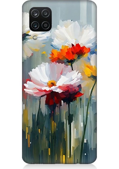 Samsung Galaxy A12 Uyumlu Soyut Çiçek Dokunuşları Desenli Silikon Kılıf Çok Renkli
