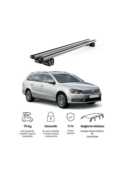 Pençe Volkswagen Passat Variant B7 2010-2014 Uyumlu Gri Ara Atkı Port Bagaj Tavan Barı
