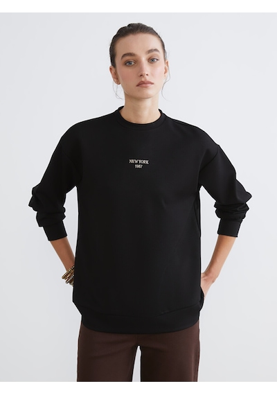 Lcw Comfort Siyah New York Nakışlı Kadın Sweatshirt