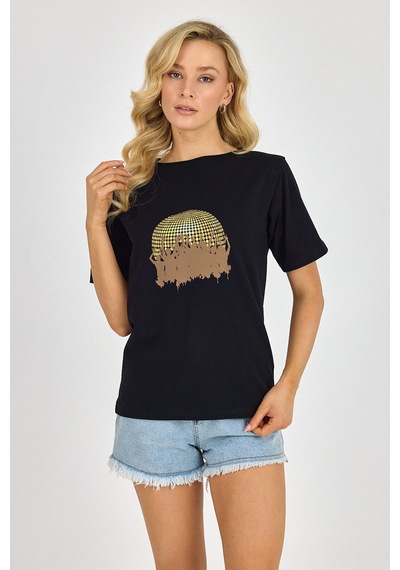 Yapay Zeka Tasarım Dijital Özel Baskılı %100 Pamuklu Penye Regular Fit T-shirt SIYAH
