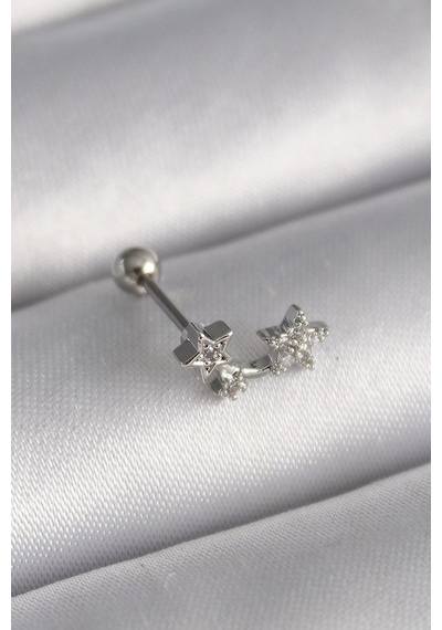 316l Çelik Gümüş Renk Zirkon Taşlı Yıldız Tragus Piercing Çok Renkli