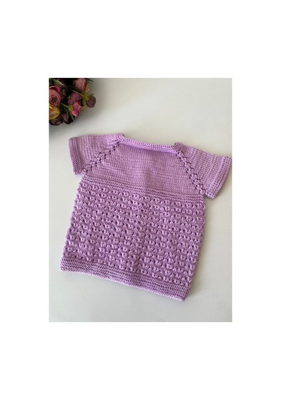 Adenya Sepeti El Örgüsü Lila Kısa Kollu Bebek Hırkası Handmade
